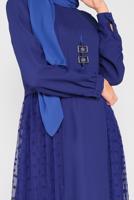 Tesettür giyim LACİVERT ALVİNA PUANTİYE TÜL DETAYLI ELBİSE 41141	