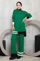 Tesettür giyim YEŞİL ETEK UCU ŞERİTLİ PANTOLONLU TAKIM 1292 