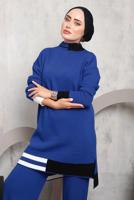 Tesettür giyim LACİVERT ETEK UCU ŞERİTLİ PANTOLONLU TAKIM 1292 