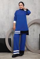 Tesettür giyim LACİVERT ETEK UCU ŞERİTLİ PANTOLONLU TAKIM 1292 