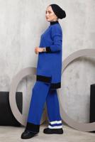 Tesettür giyim LACİVERT ETEK UCU ŞERİTLİ PANTOLONLU TAKIM 1292 