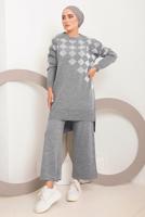 Vêtements hijab GRIS COSTUME PANTALON EN MAILLE À CARREAUX ARGENTÉS 1592