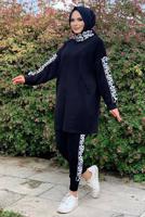 Tesettür giyim SİYAH DESENLİ İKİLİ TRİKO TAKIM 2834 