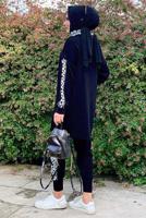 Tesettür giyim SİYAH DESENLİ İKİLİ TRİKO TAKIM 2834 