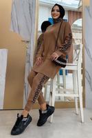 Tesettür giyim TABA DESENLİ İKİLİ TRİKO TAKIM 2834 