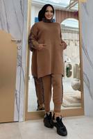 Tesettür giyim TABA DESENLİ İKİLİ TRİKO TAKIM 2834 