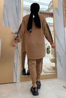 Tesettür giyim TABA DESENLİ İKİLİ TRİKO TAKIM 2834 