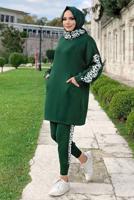 Tesettür giyim YEŞİL DESENLİ İKİLİ TRİKO TAKIM 2834 
