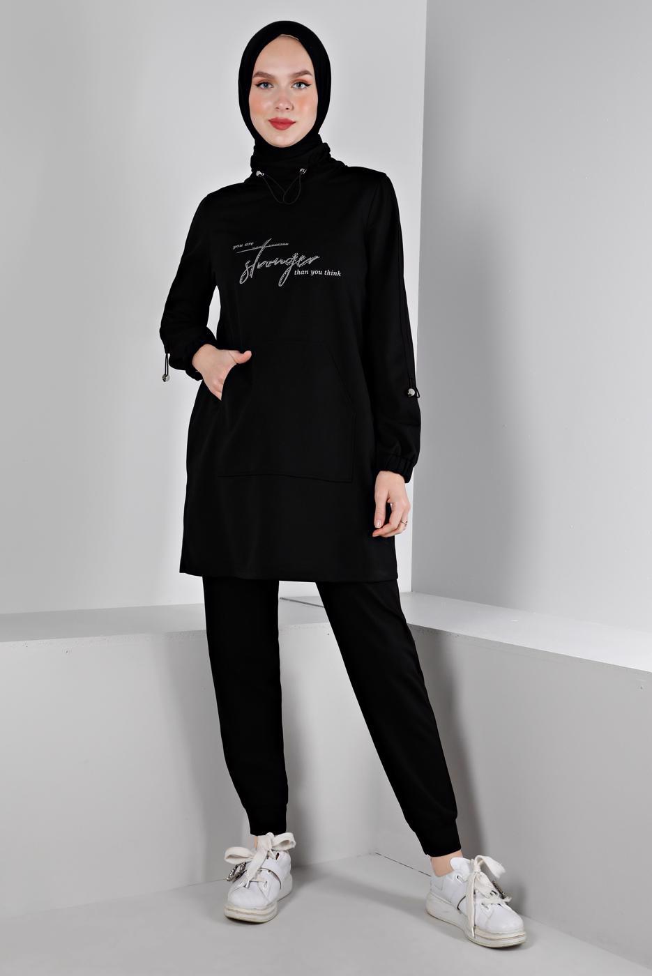 Hijab clothing BLACK ALVINA PRINTED TRACKSUIT SET T 43365