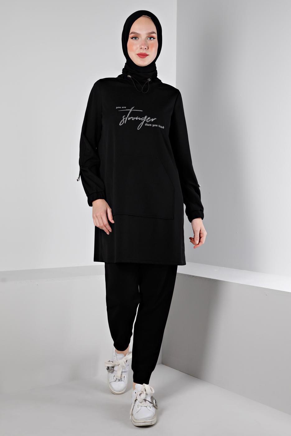 Hijab clothing BLACK ALVINA PRINTED TRACKSUIT SET T 43365