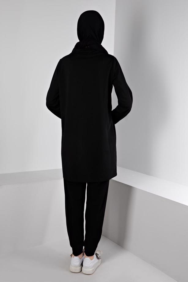 Hijab clothing BLACK ALVINA PRINTED TRACKSUIT SET T 43365 - TRENDTESETTÜR