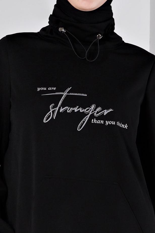 Hijab clothing BLACK ALVINA PRINTED TRACKSUIT SET T 43365 - TRENDTESETTÜR