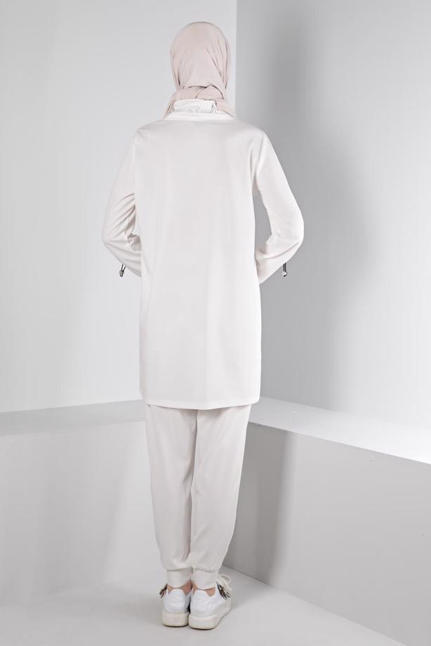 Hijab clothing CREAM ALVINA PRINTED TRACKSUIT SET T 43365 - TRENDTESETTÜR