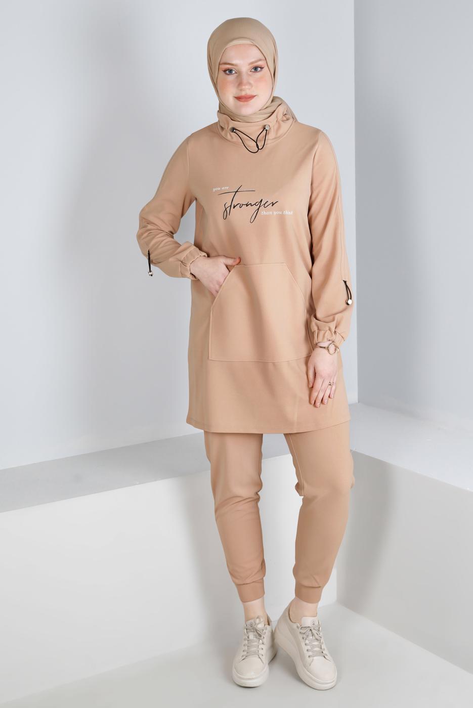 Hijab clothing BEIGE ALVINA PRINTED TRACKSUIT SET T 43365