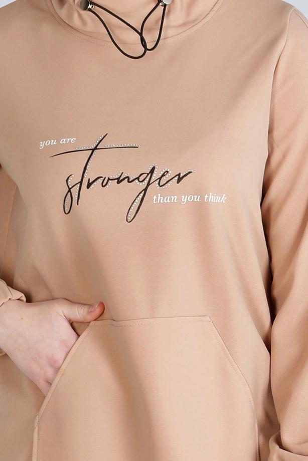 Hijab clothing BEIGE ALVINA PRINTED TRACKSUIT SET T 43365 - TRENDTESETTÜR