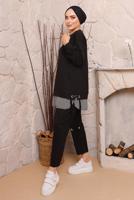 Tesettür giyim SİYAH BAĞLAMA DETAYLI PANTOLONLU TAKIM 6272 