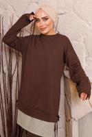 Tesettür giyim KAHVE BAĞLAMA DETAYLI PANTOLONLU TAKIM 6272 