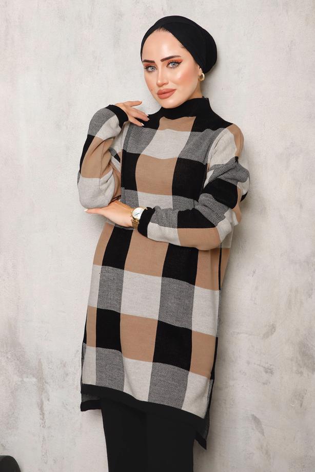 Vêtements hijab NOIR COSTUME PANTALON EN MAILLE À CARREAUX 7292 - TRENDTESETTÜR