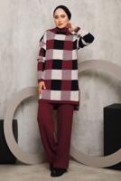 Vêtements hijab ROUGE BORDEAUX COSTUME PANTALON EN MAILLE À CARREAUX 7292