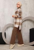 Tesettür giyim TABA EKOSE PANTOLONLU TRİKO TAKIM 7292