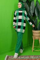 Tesettür giyim YEŞİL EKOSE PANTOLONLU TRİKO TAKIM 7292