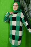 Tesettür giyim YEŞİL EKOSE PANTOLONLU TRİKO TAKIM 7292