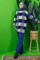 Tesettür giyim LACİVERT EKOSE PANTOLONLU TRİKO TAKIM 7292