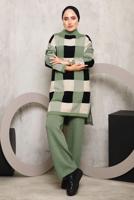 Tesettür giyim YEŞİL EKOSE PANTOLONLU TRİKO TAKIM 7292