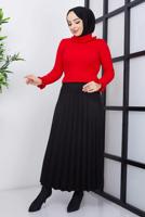 Tesettür giyim SİYAH PİLİSELİ SÜET ETEK 1698