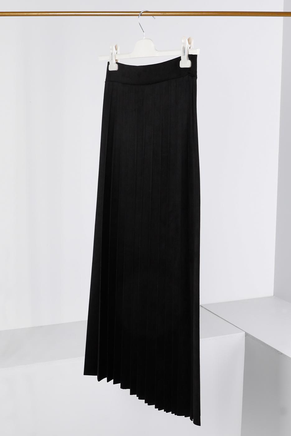 Tesettür giyim SİYAH PİLİSELİ SÜET ETEK 1698