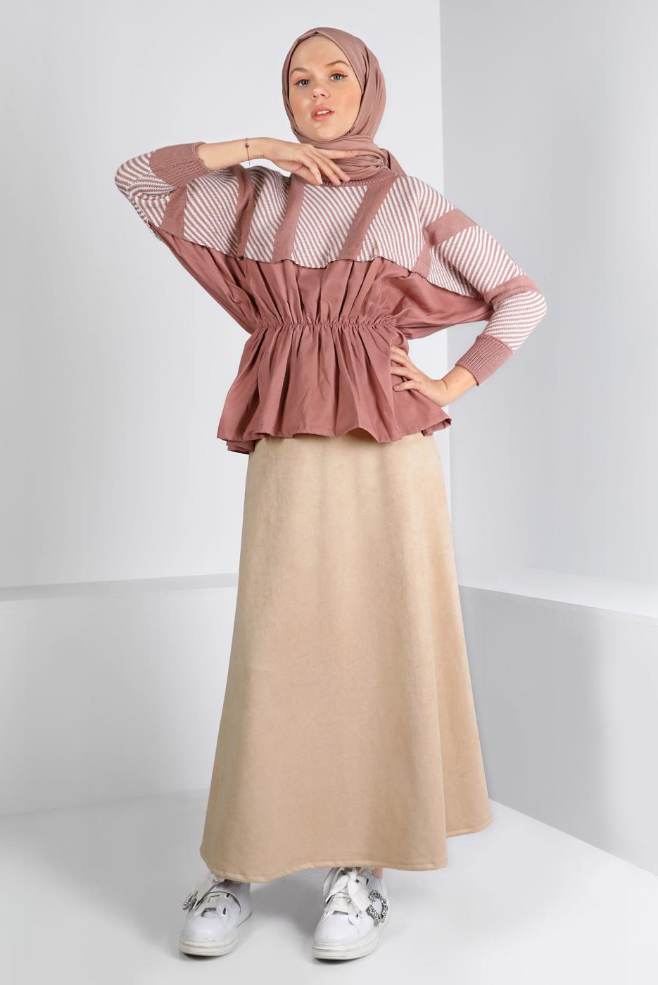 Vêtements hijab BEIGE JUPE FLARE EN SUÈDE 30329