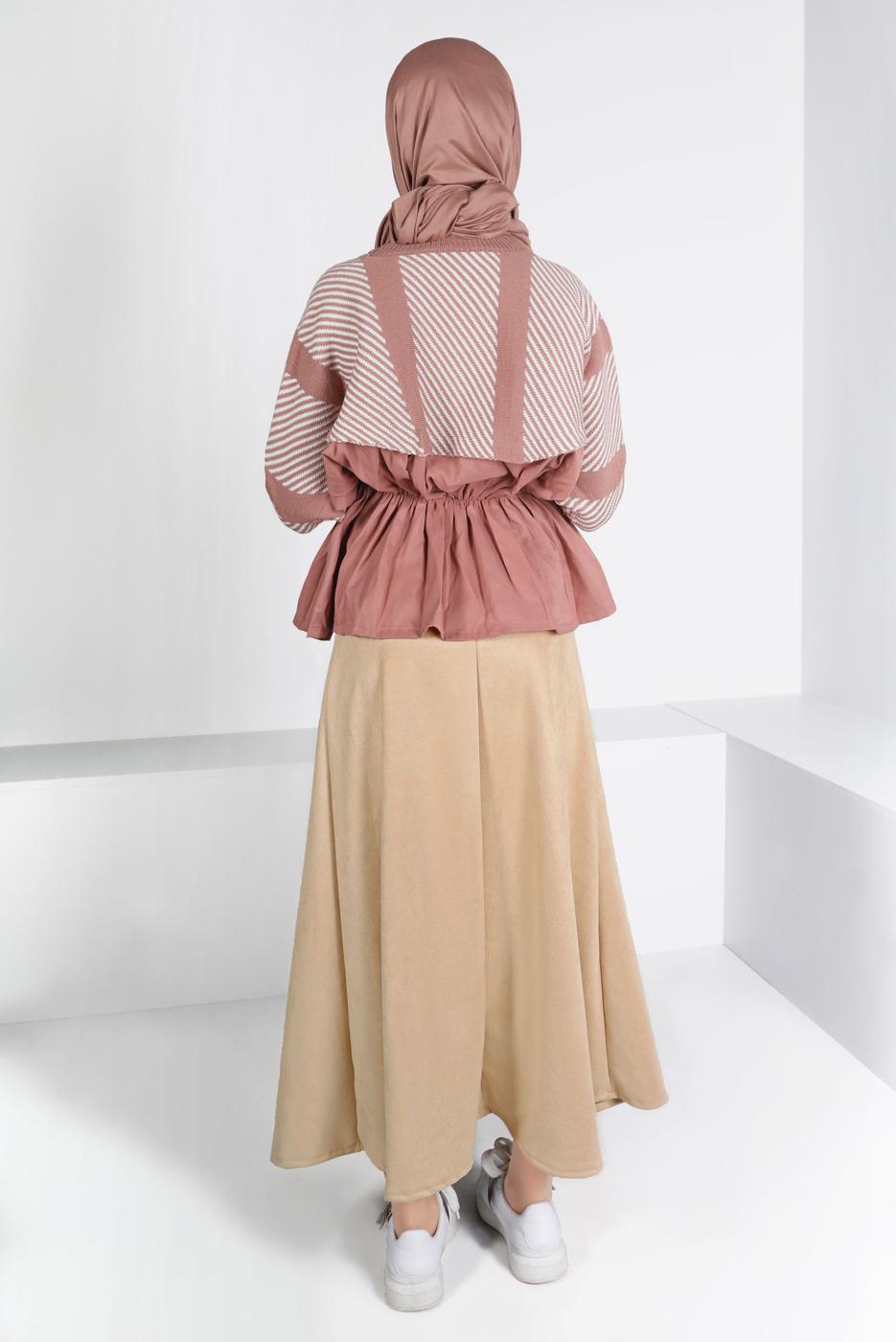 Vêtements hijab BEIGE JUPE FLARE EN SUÈDE 30329