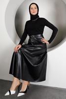 Tesettür giyim SİYAH KEMERLİ DERİ ETEK 4611