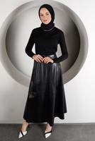 Tesettür giyim SİYAH KEMERLİ DERİ ETEK 4611