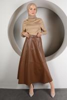 Tesettür giyim TABA KEMERLİ DERİ ETEK 4611