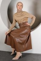 Tesettür giyim TABA KEMERLİ DERİ ETEK 4611