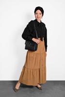 Tesettür giyim KAHVE ALVİNA DÜĞMELİ KEMERLİ VOLANLI ETEK 60036 