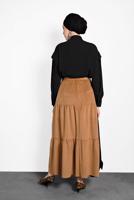 Tesettür giyim KAHVE ALVİNA DÜĞMELİ KEMERLİ VOLANLI ETEK 60036 