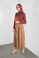 Tesettür giyim BEJ ALVİNA BAĞCIKLI SÜET ETEK 60111	