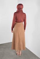 Tesettür giyim BEJ ALVİNA BAĞCIKLI SÜET ETEK 60111	