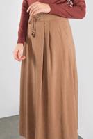 Tesettür giyim BEJ ALVİNA BAĞCIKLI SÜET ETEK 60111	