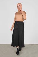 Tesettür giyim SİYAH ALVİNA DÜĞMELİ SÜET ETEK 60115	