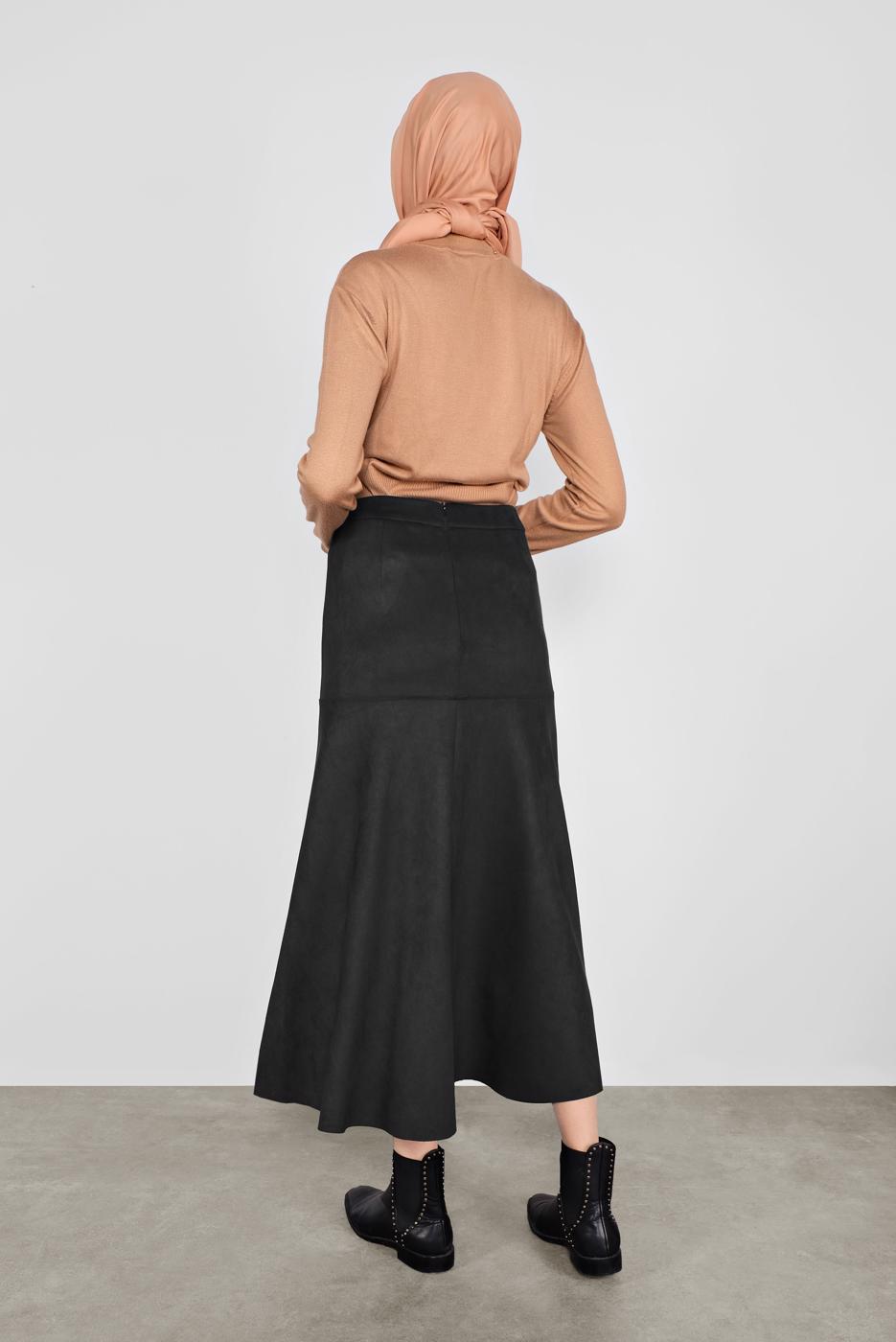 Tesettür giyim SİYAH ALVİNA DÜĞMELİ SÜET ETEK 60115	