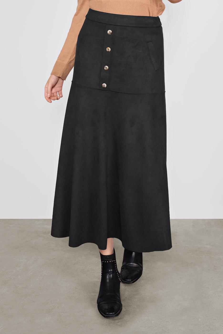 Tesettür giyim SİYAH ALVİNA DÜĞMELİ SÜET ETEK 60115	