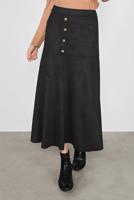 Tesettür giyim SİYAH ALVİNA DÜĞMELİ SÜET ETEK 60115	