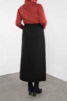 Tesettür giyim SİYAH ALVİNA BEL KISMI DERİ DETAYLI ETEK 60116	