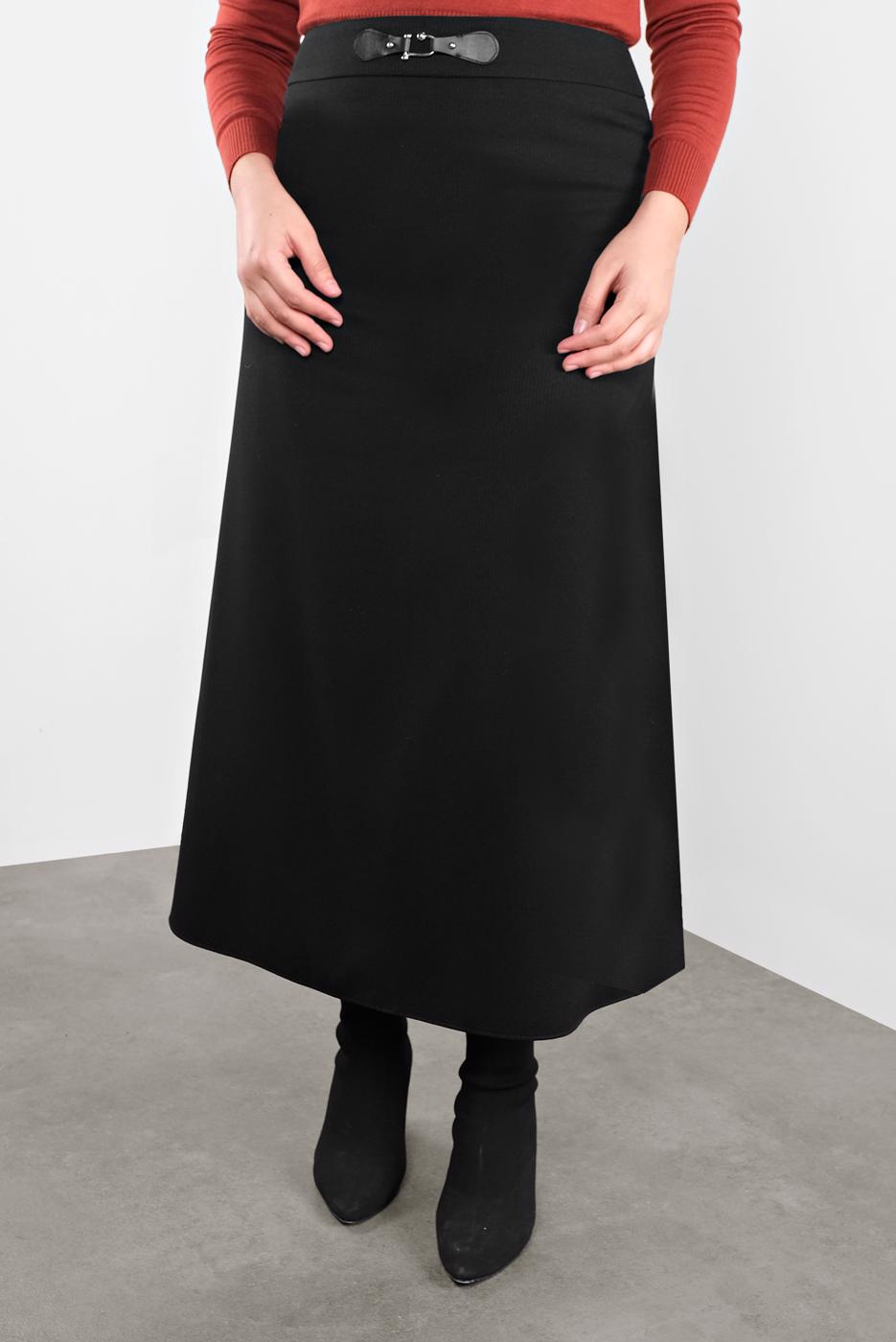 Tesettür giyim SİYAH ALVİNA BEL KISMI DERİ DETAYLI ETEK 60116	