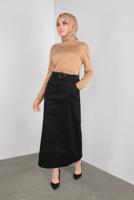 Tesettür giyim SİYAH ALVİNA DÜĞMELİ CEPLİ ETEK 60124 