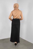 Tesettür giyim SİYAH ALVİNA DÜĞMELİ CEPLİ ETEK 60124 