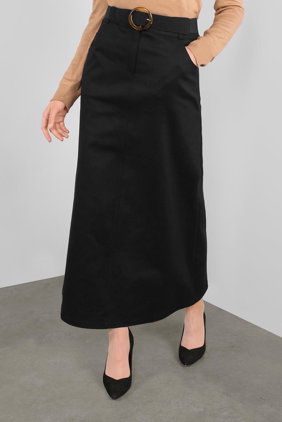 Tesettür giyim SİYAH ALVİNA DÜĞMELİ CEPLİ ETEK 60124 